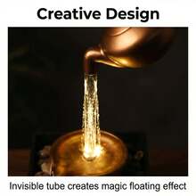 1-Piece USB-Powered Floating Teapot Tabletop Water Fountain – Dark Gold Gilded Design With LED Light & Pebble Landscape, Soothing Flow For Relaxation & Positive Energy, Ideal Housewarming Present & Minimalist Home Decor - 懸壺流水擺件 - 查看 6