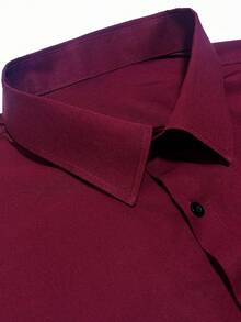 Camisa formal de vestir de manga larga y diseño sencillo para hombre - Burdeos - Ver 4