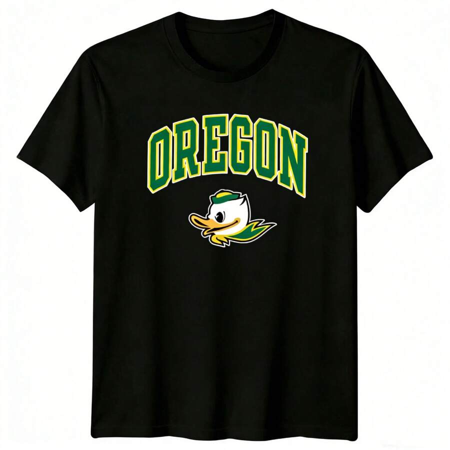 NCAA Oregons Ducks Arch Logo Mascot Graphic T-Shirt. NCAA T-Shirt, CollegeBasketball Tee - 黑色 - 查看 1