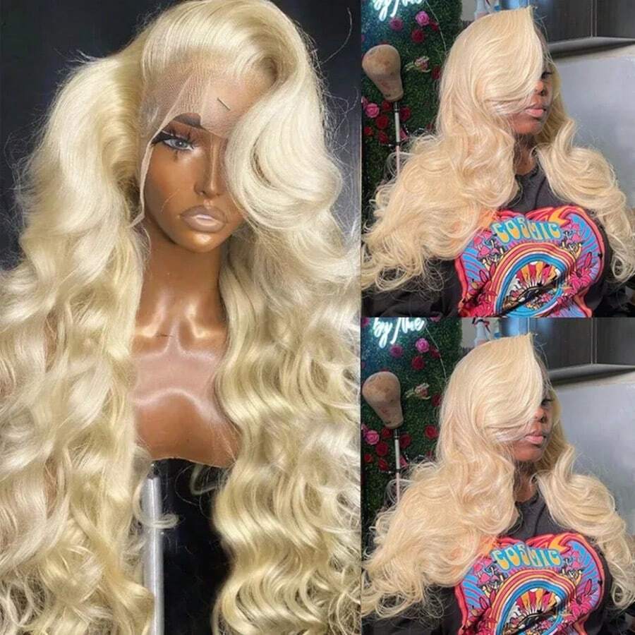 200% 613 Honey Blonde Color Body Wave 13x4 HD Transparent Lace Frontal Human Hair Wigs Pre Plucked With Baby Hair Water Wave Lace Front Human Hair Wigs For Women - S613 - 查看 1