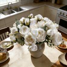 These 6 Artificial Peony Flowers Are Lifelike And UV-Resistant. They Are Perfect For Indoor Home Decoration, Outdoor Garden Decoration, Wedding Decoration, And Valentine's Day Decoration, Making Them The Best Gift Choice. - Hua-005-6-bai - View 2