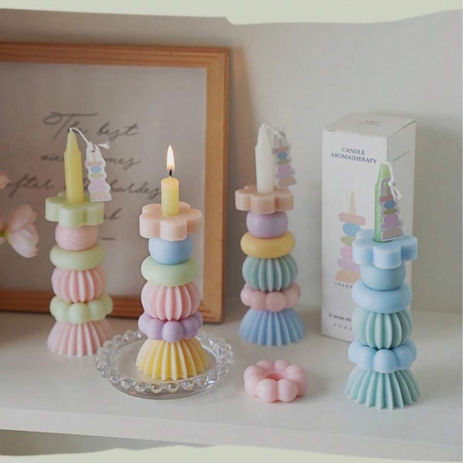 1pc Colorful Geometric Candle, Nordic Style Sculpture Candle, High-Quality Soy Wax, Candle Adopts Stackable Modular Design, Suitable For Home Decor, Proposal, Wedding Decoration, Party Decor,Photography Props, Creative Gifts,Birthday Gifts,Cute Decor