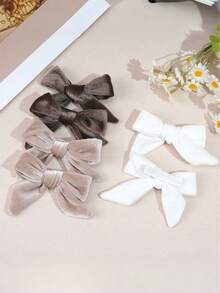 6件套女童丝绒蝴蝶结发夹，简约时尚，柔软丝绒材质，优雅风格，适合女孩日常佩戴 - 彩色 - 查看 10