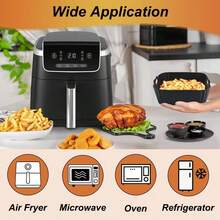 Black Square Air Fryer Baking Tray Non-Stick With Handles Oven - 黑色 - 查看 6