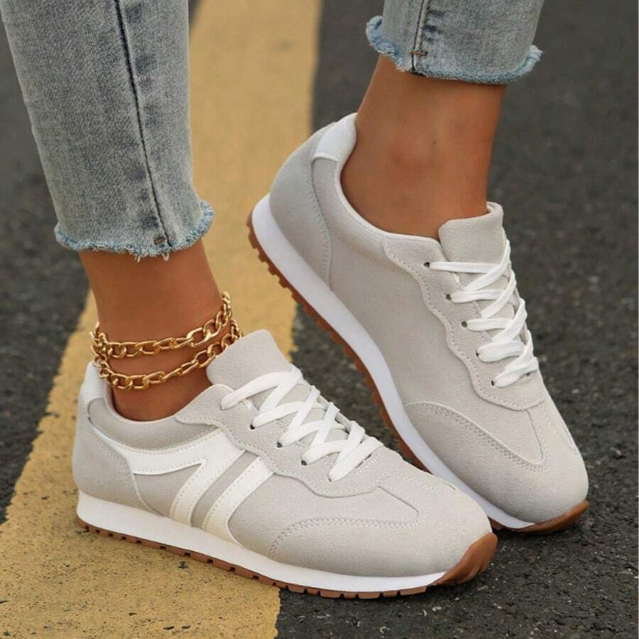Women'S Casual Slip-On Sneakers, Breathable Low-Top Walking Skate Shoes, Lightweight White Daily Shoes - Nâng cấp màu xám - Xem 1