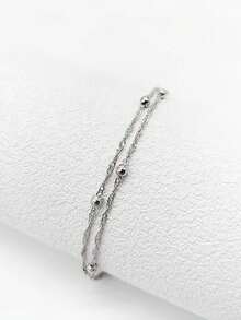 1pc Minimalist Women Bracelet, Double Layer Metal Wave Chain Copper Bead Bracelet (Random Bead Quantity) - W-s110 Bracelet - View 9