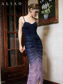 Elegant Blue And Pink Ombre Dress, Suitable For Parties, Casual Dates, And Wedding Season - Multicolor - View 1