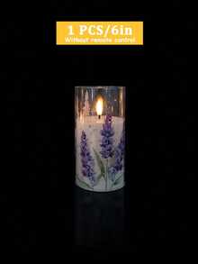 3pcs Flameless Wax Candle Lights With Timer And Remote Control, Battery Powered, , Lavender Floral Print Design, Centerpiece Decor For Wedding, Romantic Proposal, Valentine's Day, Halloween, Christmas, Mother's Day, Birthday Party, Holiday Dinner Table - Lavender - View 13