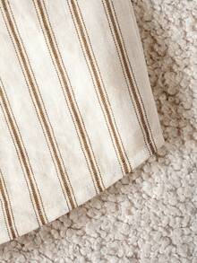 男童条纹衬衫，2025春夏新款，休闲时尚舒适，适合上学和日常穿着的纽扣衬衫 - 卡其色 - 查看 6