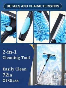 Professional 72" High Window Cleaning Squeegee Set With Extension Pole, 2-In-1 High Window Cleaning Squeegee Set With 1 Rotatable Head And 2 Interchangeable Washers, Best Indoor Outdoor Window Washing Equipment - A - View 2