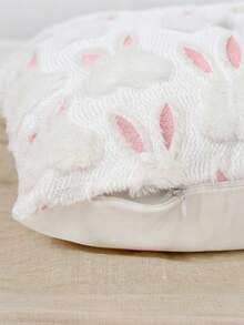 1 Peça Capa de Almofada com Orelhas de Coelho da Páscoa, Capa de Almofada Felpuda Rosa Suave com Orelhas de Coelho Branco em Jacquard, Decoração de Casa, Quarto e Sofá para Feriados, Adequada para Festa Diária, Casamento, Páscoa, Decoração de Páscoa - Branco - Visão 6