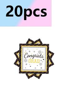 10pcs Black & Gold Graduation Theme Party Tableware Set, Including Paper Plates, Cups, Napkins & Decorations, Suitable For Graduation Trip And Birthday Party - Multicolor - View 8