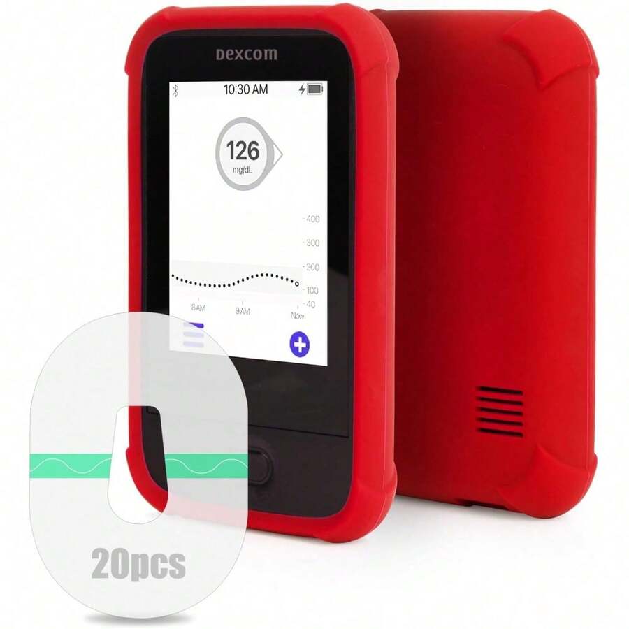 Dex Com G6 Receiver Case Silicone With 20PCS Transparent Patches - Dex Com G6 Sensor Shockproof Anti-Drop Protective Case By YOUSHARES - Red Case_patch_20 - View 1