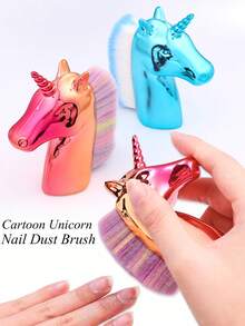 1pc Cartoon Unicorn Nail Art Brush Makeup Tool Glitter Pigment Dust Nail Art Cleaning Tool,Blue & Rose Gold Color Multifunctional Brush Single Powder Brush,Suitable For Beauty And Nail Artistry - Multicolor - View 1