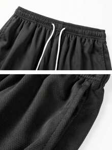 Plus Size Men's Lightweight Casual Sports Shorts, Breathable Mesh Elastic Basketball Fitness Shorts Black Summer - Black - View 6