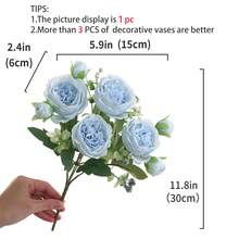 1/3pcs Artificial Peony Flowers, Reusable Fake Peony Bouquet - Home Indoor Decor, Floral Arrangement, Outdoor Garden Decor, Wedding Birthday Party Decoration - Vase Not Included - Blue - View 3