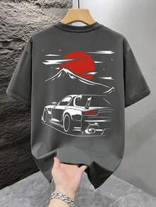1pc Men's Fashionable Printed Loose Fit Short Sleeve T-Shirt | Exquisite Design | Summer Essential | Easy To Match, Showcasing Your Style - Dark Grey - View 3