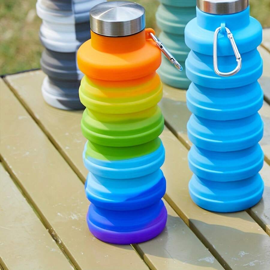 Foldable Telescopic Water Bottle, Anti-Drop Sports Water Bottle, Portable Reusable Silicone Water Bottle, Foldable Design, With Carabiner, Lightweight And Durable, Suitable For Camping, Hiking, Gym, Cycling ZF9V