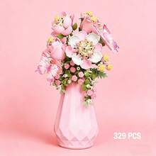 529/418/398/329 Pcs Flower Bouquet Building Blocks DIY Set, Architecture Toy Bricks, Vase Included, Birthday/Valentine's Day Gift For Adult Women, Floral Hobby Enthusiasts - Multicolor - View 3