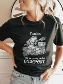 That's It You're Going In The Compost Frog Gardening Funny Shirt, Unisex Graphic T Shirts, Funny T-Shirt - 黑色 - 查看 1