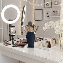 Spider Web Makeup Brush Holder Organizer, Coffin Shaped Gothic Cosmetic Brush Storage Cup, Desktop Pen Pencil Holder, Vanity Decor, Pink/Black - 彩色 - 查看 3