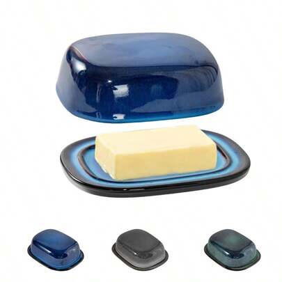 1pc Retro Reactive Glaze Ceramic Butter Dish With Lid, Porcelain Butter Dish For Countertop Butter Keeper Butter Holder Container For East West Coast Butter, Modern Kitchen Decor, Wedding, Housewarming Gift