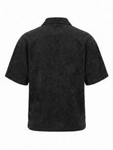 Camisa polo casual de verano para hombre con estampado de letras y raqueta - Negro - Ver 3