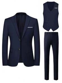 Men's Suit And Tuxedo Set; Party, Wedding, And Banquet Suit; Casual Suit Set; Men's Suit And Tuxedo Set; Men's Three-Piece Suit; Men's Suit With Lapel; Business Suit And Formal Wear; Suit And Tuxedo Formal Wear. - 藏蓝色 - 查看 3