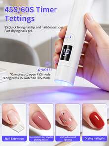 Portable LED Nail Stamper Lamp Nail Supplies With 4 Silicone Heads, DIY French Manicure & Nail Sticker Decor Kit, One-Step Curing For Press-On Stickers & Nail Art, Rechargeable Home Travel Manicure Set, Gift For Beginners - White - View 6