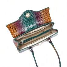 Bolso de Mano Retro Tipo Baguette (Bajo el Brazo) para Mujer - Diseño de Textura de Cocodrilo Boho Chic - Morado - Ver 5