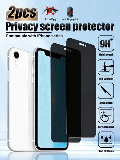 2 piezas Protector de pantalla de vidrio templado con privacidad para la serie Apple, protege la privacidad, anti-arañazos, anti-huellas, apto para iPhone 17 Pro Max/17 Pro/16 Pro Max/16 Plus/15 Pro Max/14/13/12/11 Pro Max/X/XR/XS Max