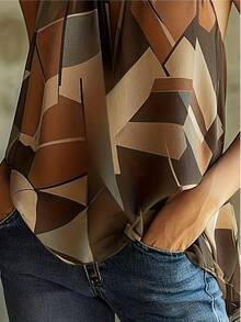 Geometric Pattern Backless Bohemian Halter Neck Top, Suitable For Summer Vacation - Coffee Brown - View 4