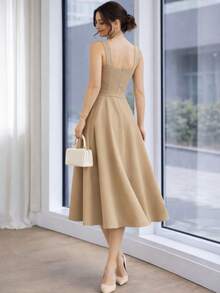 Sophisticated Midi Dress With Perfect Cut | A-Line Silhouette - Caqui - Ver 2