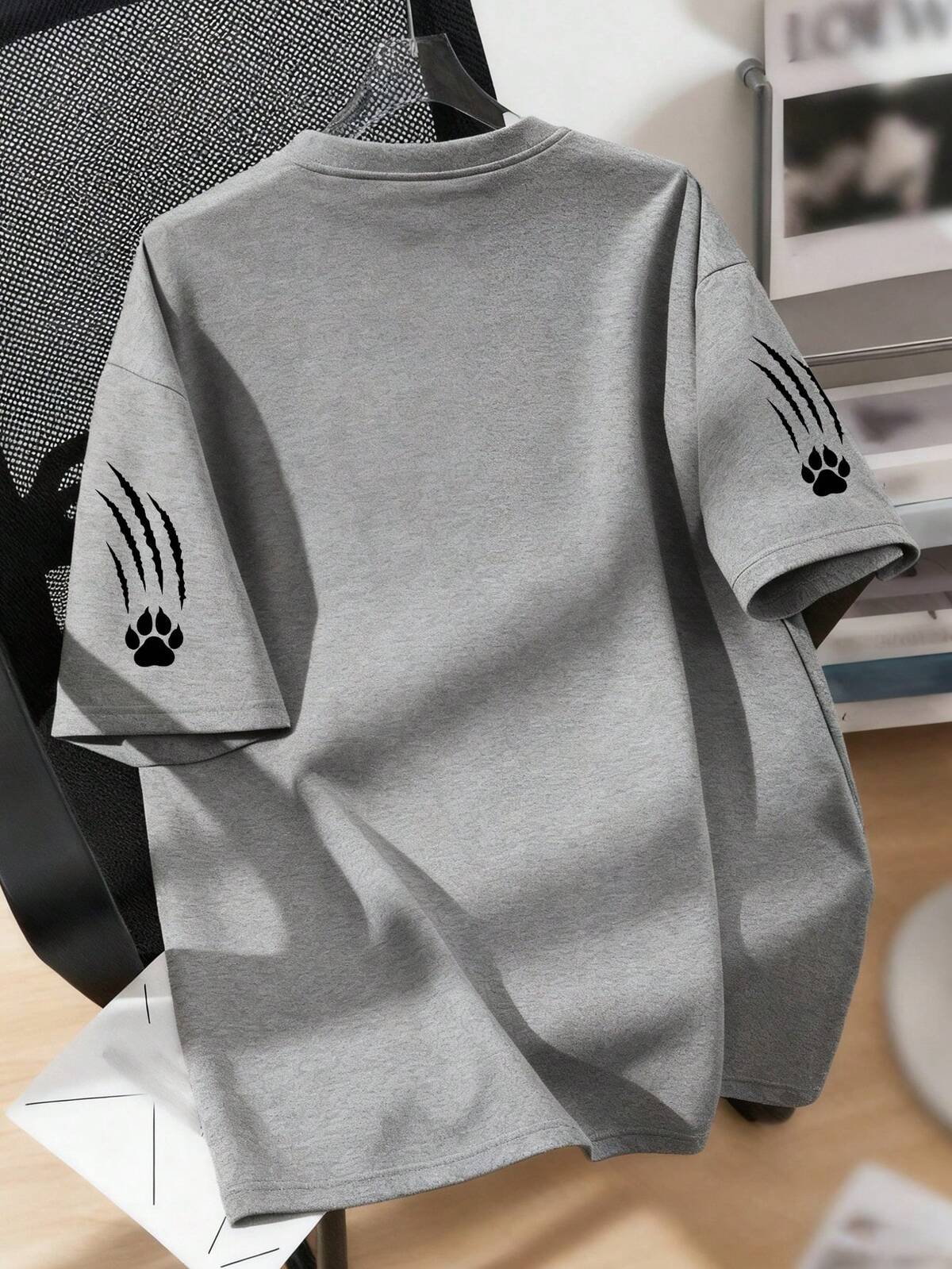 1 pièce T-shirt graphique avec tête de loup fendue pour les garçons adolescents, Top avec imprimé de griffe, convient pour l'école et le port quotidien au printemps/été 5