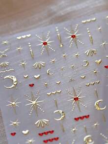 1pc Hot Stamping Jelly Red Heart Moon Star Totem Love Shape 5D Nail Art Stickers Metallic Romantic Nail Decals Self-Adhesive Manicure Accents For Women And Girls - Multicolor - View 5