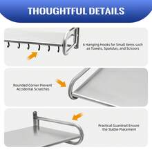 Aohuada Stainless Steel Microwave Oven Rack With 6 Hooks, 53CM Single Tier Wall Mounted Shelf For Kitchen Storage, Durable & Easy Clean, Space Saving Organizer For Microwave Oven - A - View 10