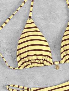 Sultry Sol Bộ bikini nữ, kiểu dáng bohemian dễ thương, họa tiết sọc vàng, thích hợp cho kỳ nghỉ, trang phục đi biển thanh lịch thường ngày, phù hợp cho mùa thu/đông, Giáng sinh, Năm mới, Ngày lễ tình nhân và trang phục đi biển xuân/hè 2026. - vàng nâu - Xem 9