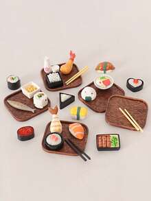 5-Piece Mini Simulation Japanese Food Decorations Sushi Model Cartoon Cute Tray Chopstick Ornament DIY Scene Decoration Accessories - Mô hình trang trí đĩa sushi - Xem 5