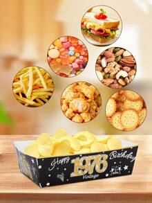 10个/60个复古30/40/50/60/70/80岁生日派对纸质食物托盘桌面装饰1946/1956/1966/1976/1986/1996，一次性零食、糖果、薯条、爆米花船形餐盘容器，适用于30/40/50/60/70/80岁生日周年纪念派对用品 - 彩色 - 查看 7