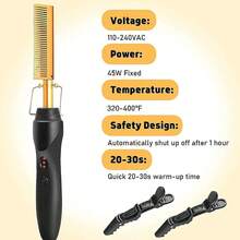 GOIPLE Electric Hot Comb Ceramic Hair Straightener, Heat Pressing Comb For Wigs & Natural Hair, Multifunctional Styling Tool For Straightening Curling Wig Grooming, With Multiple Combs Hair Clips Bands Anti-Scald Case, With Free Wig Tools Gift - US A Type Plug(110-127V) - View 10