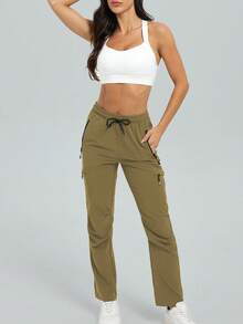 DREAMSPORT 女士工装慢跑裤和宽松长裤 | 轻便速干徒步旅行裤，休闲运动裤，适合健身房、居家休闲和锻炼套装 春季款 - 卡其色 - 查看 3