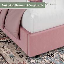 Full Bed Frame With Velvet Button-Tufted Headboard , Upholstered Bed Frames, Soft Fabric, Button Tufted Headboard With Windback, Curved Wingback Design,  Queen Bed Frame/ King Bed Frame/ Full Size Bed Frame, Pink/ White/ Grey - 粉色 - 查看 3