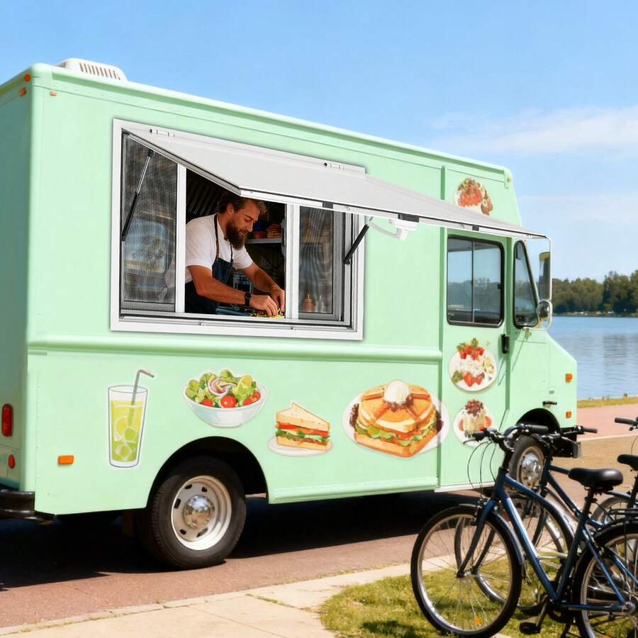 SanBouSi Food Truck Service Window, Aluminum Alloy Concession Window With 4 Horizontal Sliding Screen Windows, Wall Mounted Metal Concession Stand Windows - White - View 1