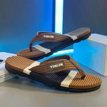 Men's Flip Flops, New Summer Outdoor Sandals, Non-Slip Soft Bottom Thick Sole Beach Thong Slippers - Khaki - View 11