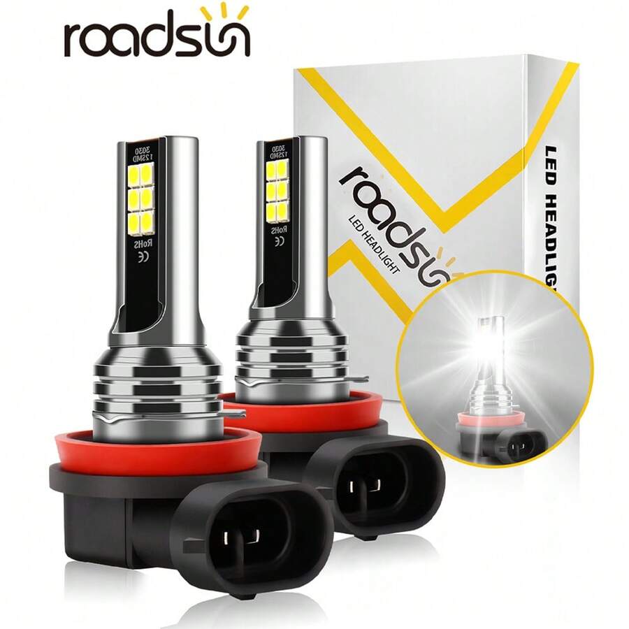 2pcs H11 9005/HB3 9006/HB4 5202 LED Car Fog Lights Bulbs, Headlight Bulbs, 6000K White Light, 25000 Lumens Brightness, Fit For Cars, Canbus Error-Free, Up To 50,000 Hours Lifespan - V1 - 查看 1