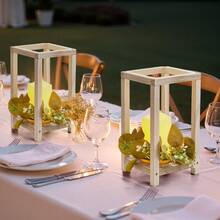 12 Set/36 Pcs Wooden Wedding Lantern Centerpiece, Includes 12 Wooden Lantern Candle Holder 12 Flameless LED Candle 12 Eucalyptus Leaves Wreath For Wedding Table Party Farmhouse Decor, White - 12 Set/36 Pcs White - 查看 1