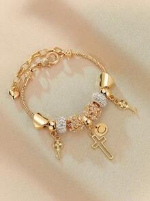 1 Piece Of European And American Fashion Letter Love Cross Small Flower Ring Gold Bead Bracelet For Women's Fashion Key Cross Pendant Bracelet - Multicolor - View 12