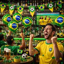 Set Of 5 Round Metallic Balloons With Brazilian Flag Design, 18" – Ideal For World Cup Parties, Events, Green And Yellow Decorations, , Carnival, And Schools. - 綠色 - 查看 2