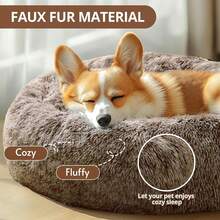 Calming Dog Bed For Small Dogs - 23 Inches Donut Washable Small Dog Bed For Kittens & Puppies, Anti-Slip Round Fluffy Pl 11ush Faux Fur Cat Beds (Fits Up To 25 Lbs Pets,  Brown) - SmokeBrown - View 3