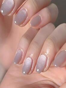 24 Pieces Short Cat-Eye Nail Pressers, Light Purple Crystal Glue, Silver Glitter Design, Gradient Fake Nail Gel Set, Artificial Fake Nails, Suitable For Women And Girls. - 透紫晶石貓眼 - 查看 1